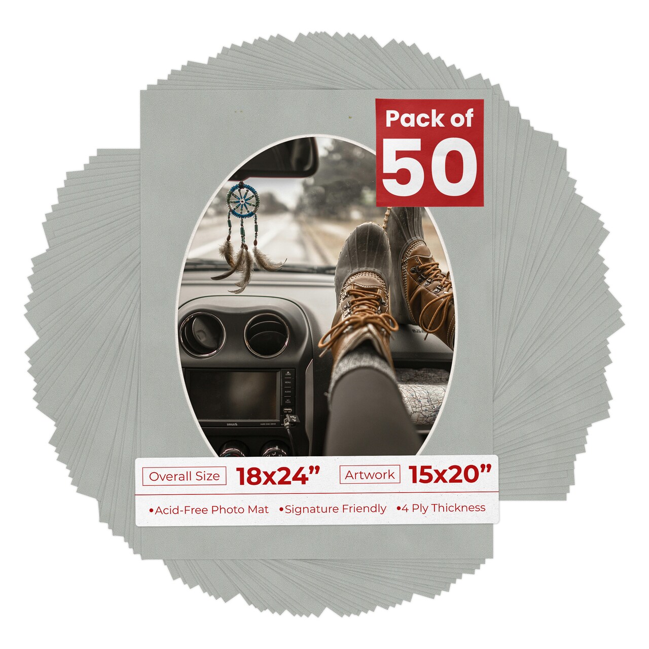Light Grey Suede Mat Board for 18x24 Frames - Oval Opening for 15x20 Photos